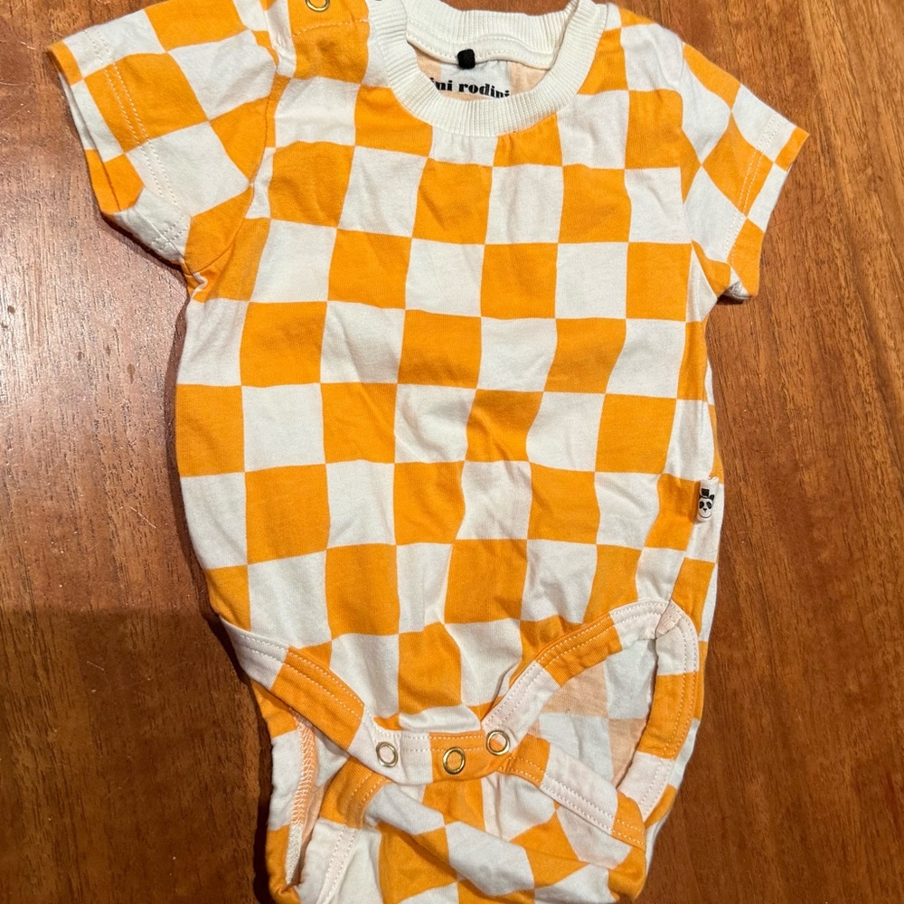 Mini Rodini Orange and White Baby Onesie